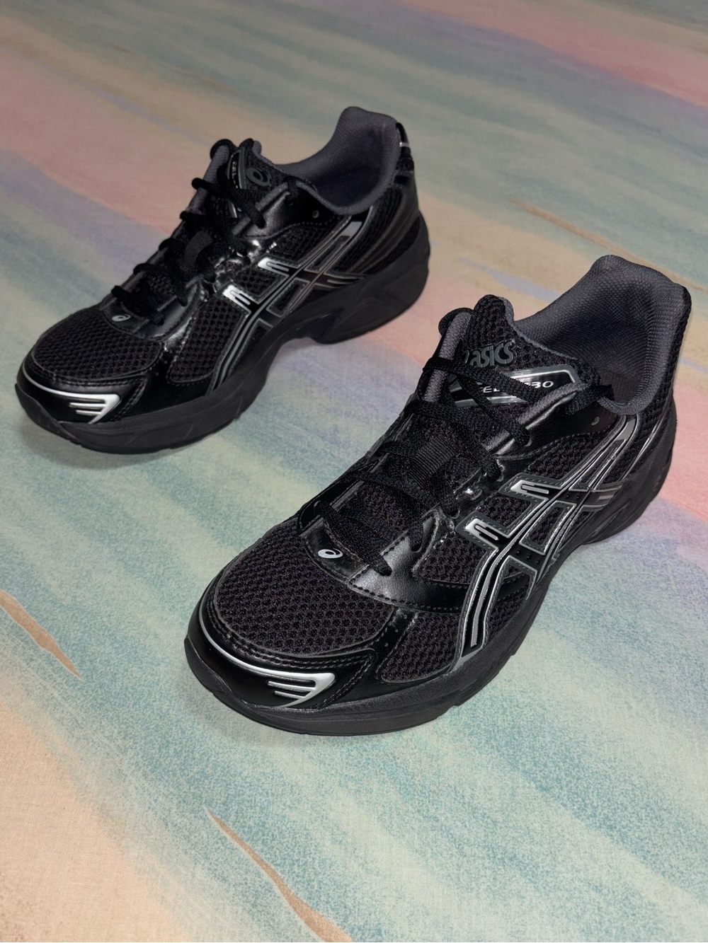 ASICS Gel-1130 Sneakers running black silver shoes size 8.5 athletic shoes